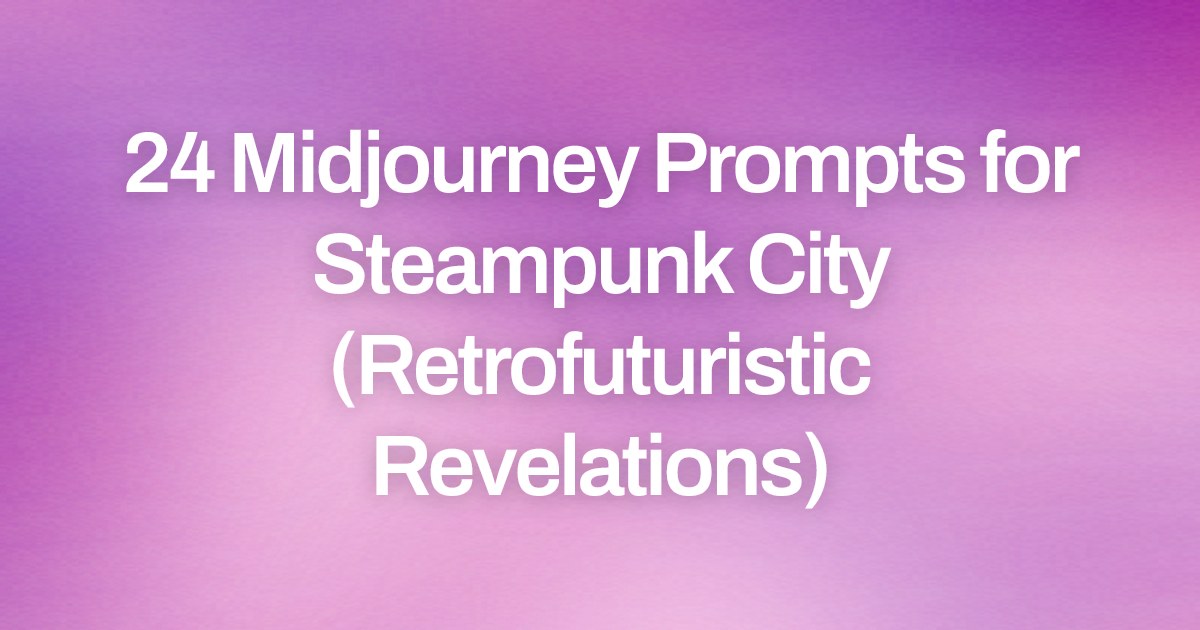 Cover image for 24 Midjourney Prompts for Steampunk City (Retrofuturistic Revelations)