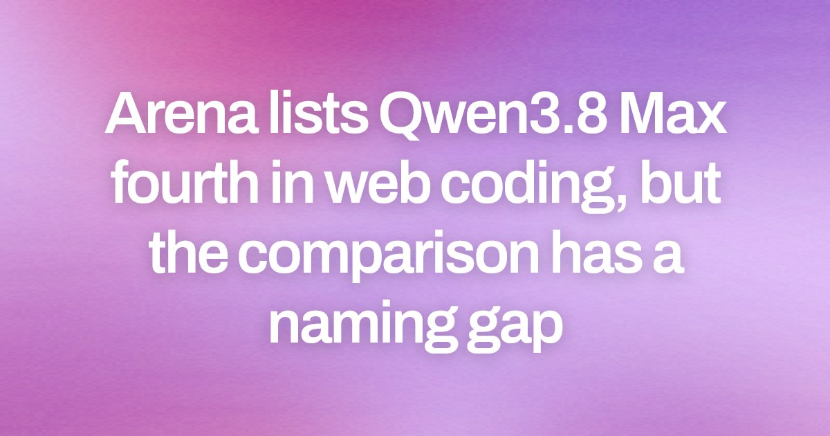 Arena lists Qwen3.8 Max fourth in web coding, but the comparison has a naming gap